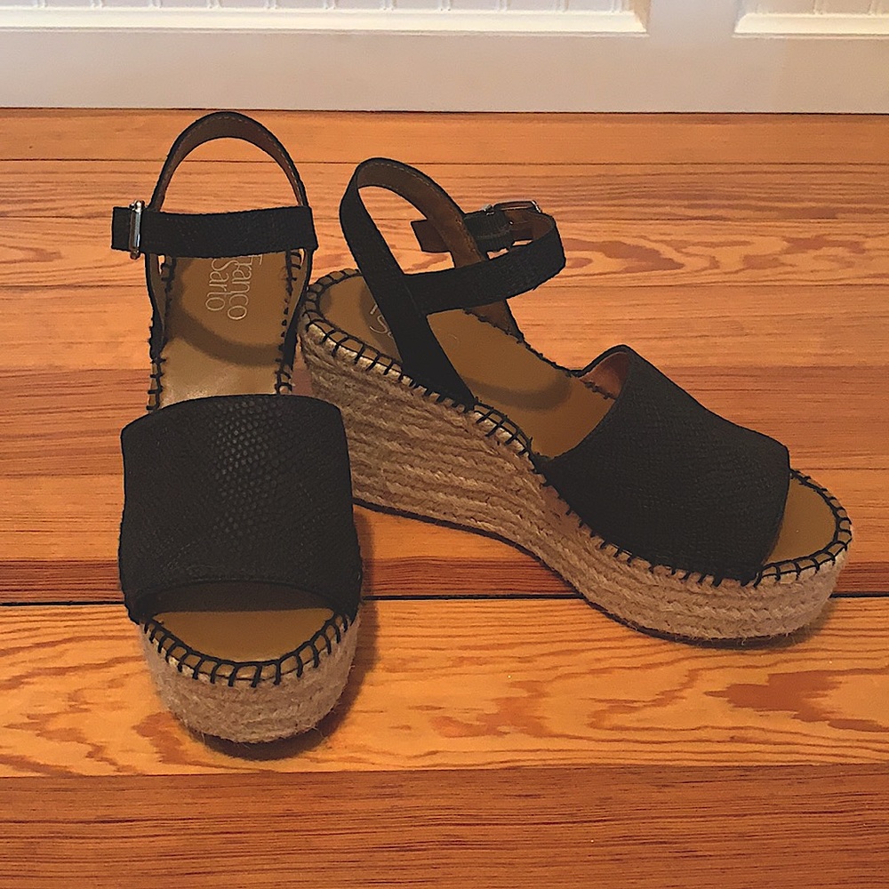 Franco Sarto black snake print espadrilles wedges